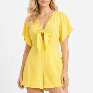 Louna Mustard Yellow Romper Women’s Short Sleeve V-Neck - Size L